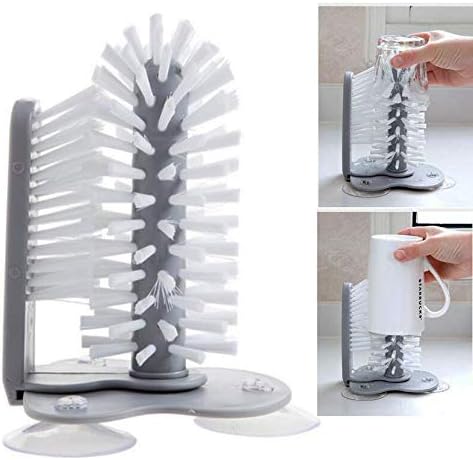 Double-Sided Cup Cleaner – 360° Glass Washer Brush with Suction Base