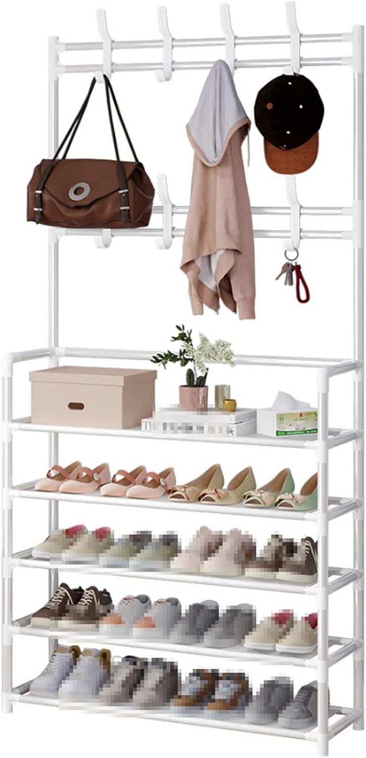 Multi-Tier Shoe Rack & Modern Standing Garment Rack – 5-Shelf Coat Organizer with Bottom Storage (Stainless Steel, 60 x 26 x 172 cm) - LIFE STORES UGANDA