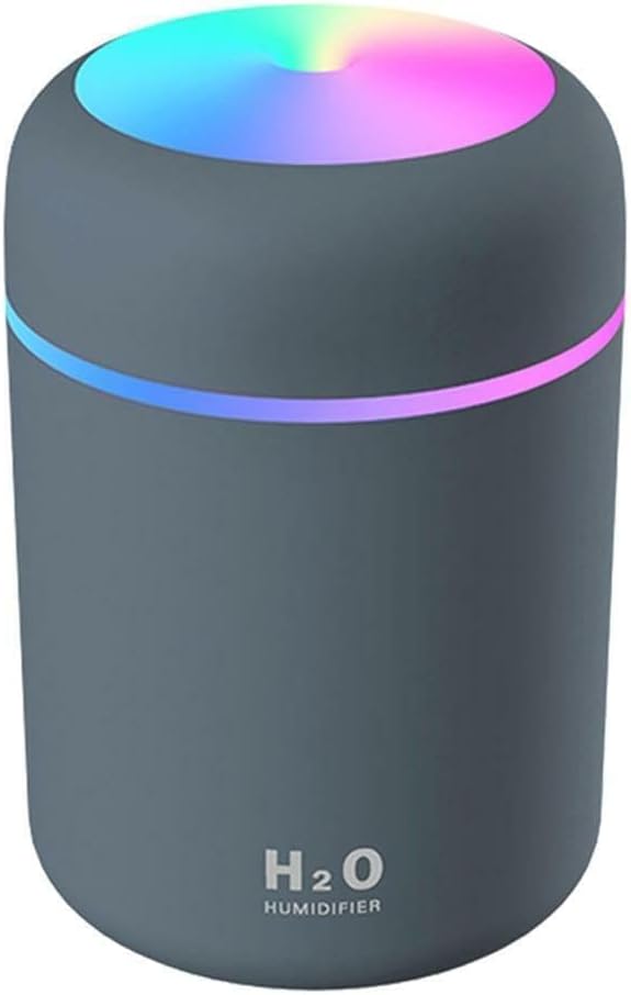 H2O Ultrasonic Cool Mist Humidifier – 300ml Essential Oil Diffuser with 7-Color LED & Auto Shut-Off (USB-Powered for Home/Office/Car)