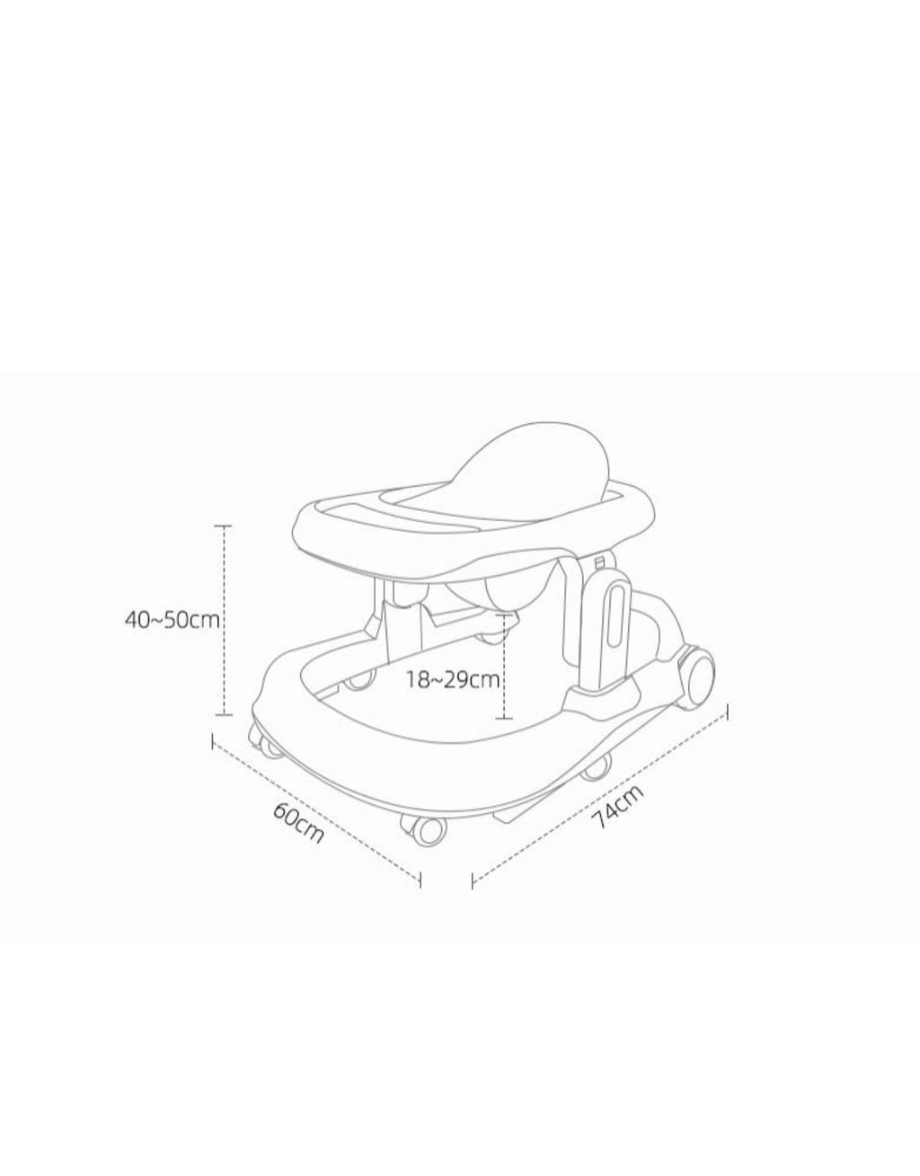 Baby Walker | Height-Adjustable with Silicone Wheels & Lock, Removable Music Panel, Compact Fold (Gray) | Supports up to 20kg