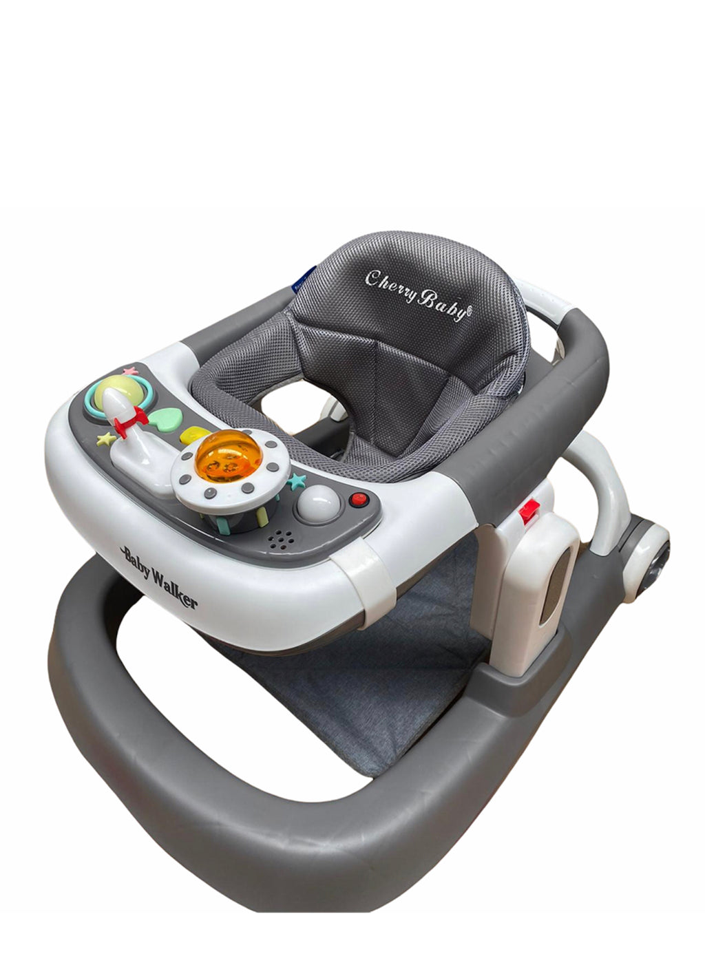 Baby Walker | Height-Adjustable with Silicone Wheels & Lock, Removable Music Panel, Compact Fold (Gray) | Supports up to 20kg