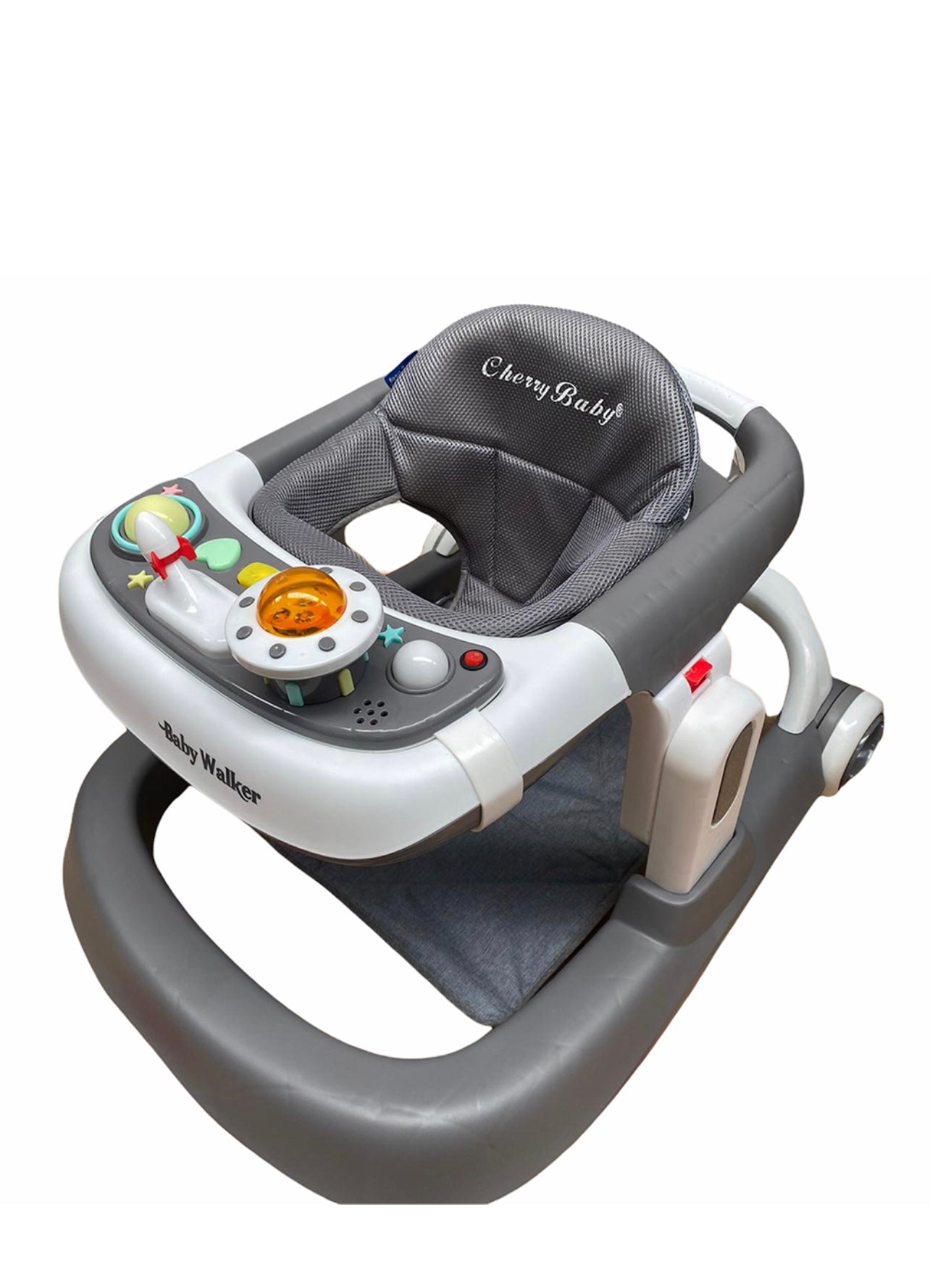 Baby Walker | Height-Adjustable with Silicone Wheels & Lock, Removable Music Panel, Compact Fold (Gray) | Supports up to 20kg