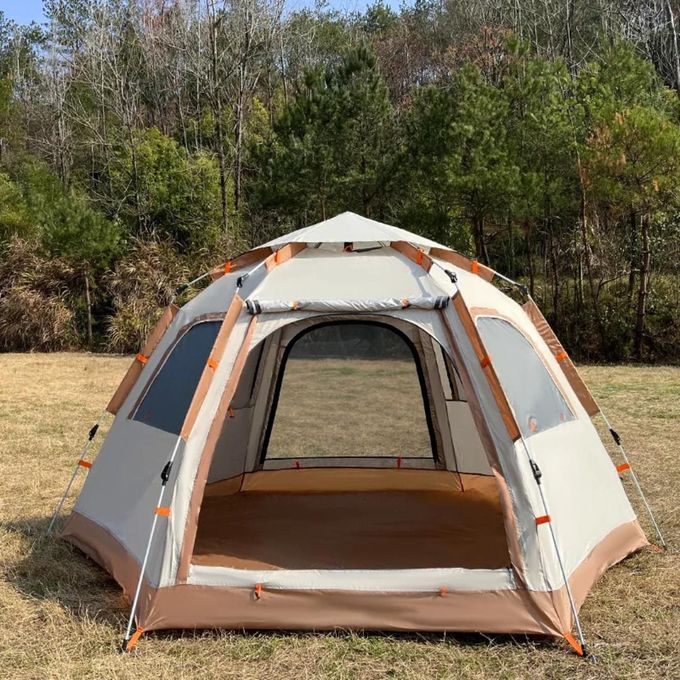 6-Person Hexagonal Pop-Up Tent – Quick Setup, Waterproof, Mesh Windows & Sunshade, Ideal for Camping & Hiking