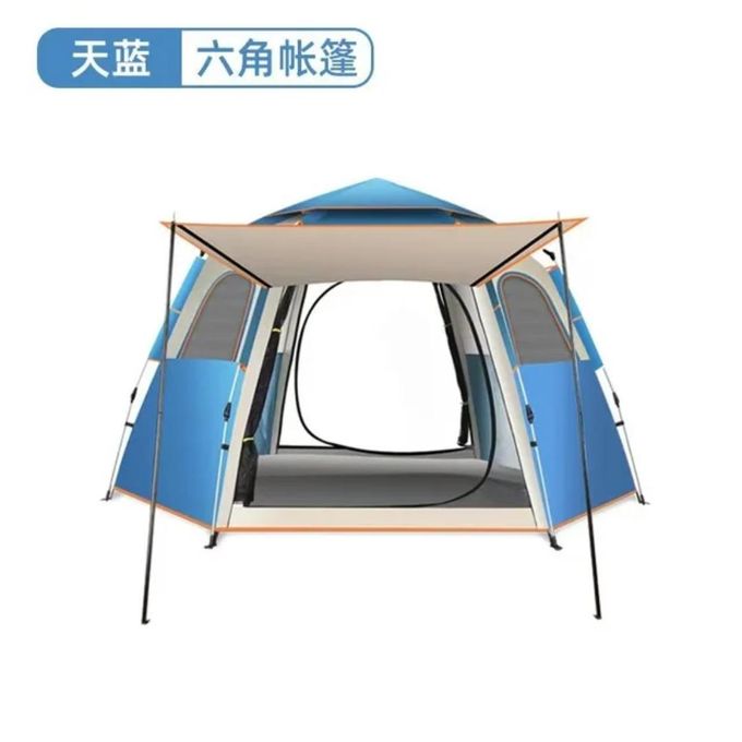 6-Person Hexagonal Pop-Up Tent – Quick Setup, Waterproof, Mesh Windows & Sunshade, Ideal for Camping & Hiking