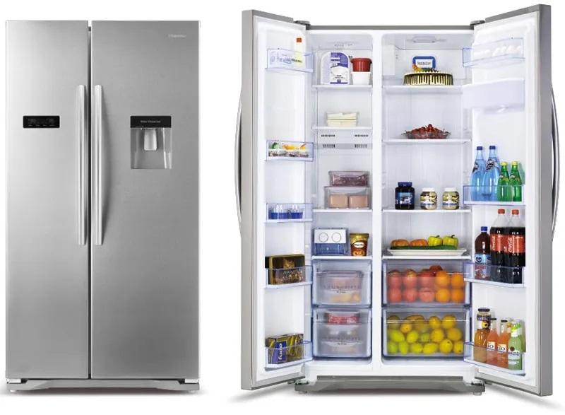 Hisense 670L Side-by-Side Refrigerator with Water Dispenser - INOX