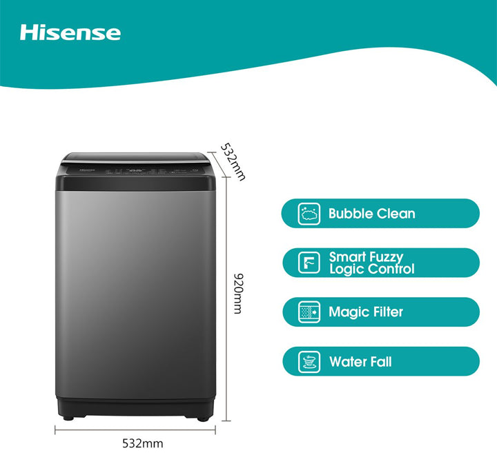 Hisense 8Kg Top Load Automatic Washing Machine | Model WTJD802T (Gray)