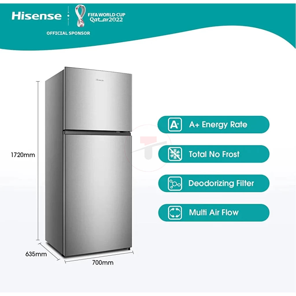 Hisense 488L Refrigerator-RT488N4ASU; Double Door Fridge, Frost Free Top Mount Freezer – Silver