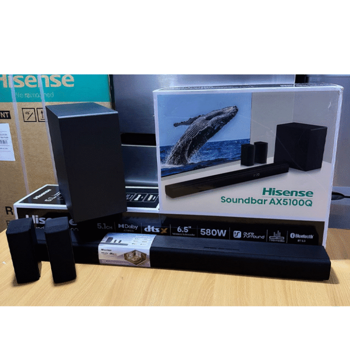 Hisense AX5100Q 5.1 Channel Soundbar with Wireless Subwoofer & Rear Speakers - 580W (Dolby Atmos, DTS:X, Bluetooth 5.3)