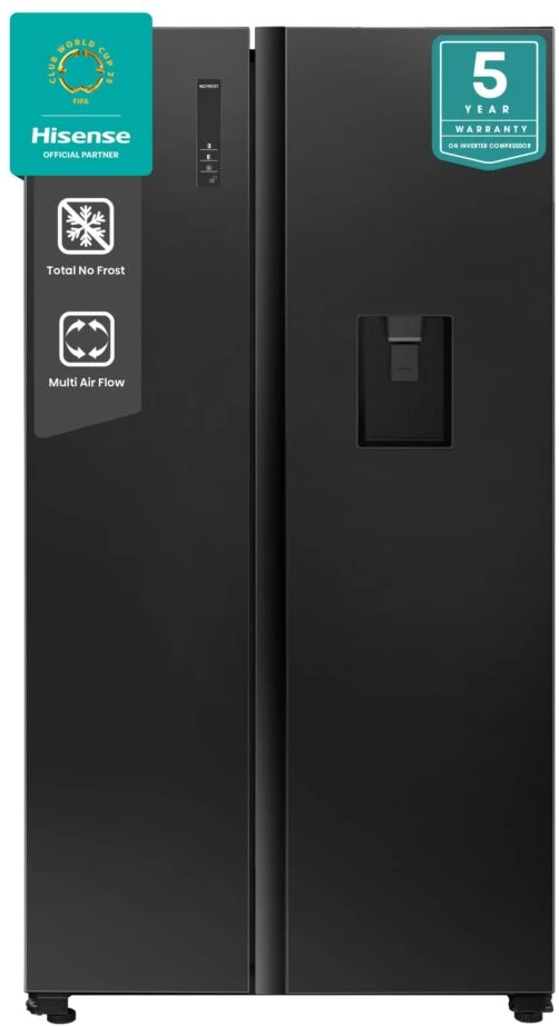 Hisense 750Litres Side-by-side Refrigerator with Dispenser, Auto Defrost, Inverter Compressor -Black (3YRs WRTY)