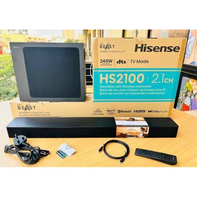 Hisense HS2100 2.1 Channel Soundbar with Wireless Subwoofer - 240W (Dolby Audio, DTS Virtual:X, Bluetooth 5.3, HDMI ARC)