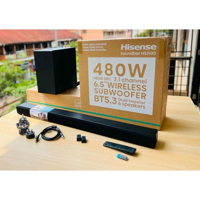 Hisense HS3100 3.1 Channel Soundbar with Wireless Subwoofer - 480W (Dolby Digital Plus, DTS Virtual:X, Bluetooth 5.3, HDMI ARC)