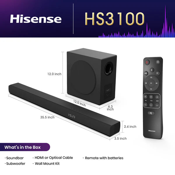 Hisense HS3100 3.1ch Soundbar | 480W with Wireless Subwoofer