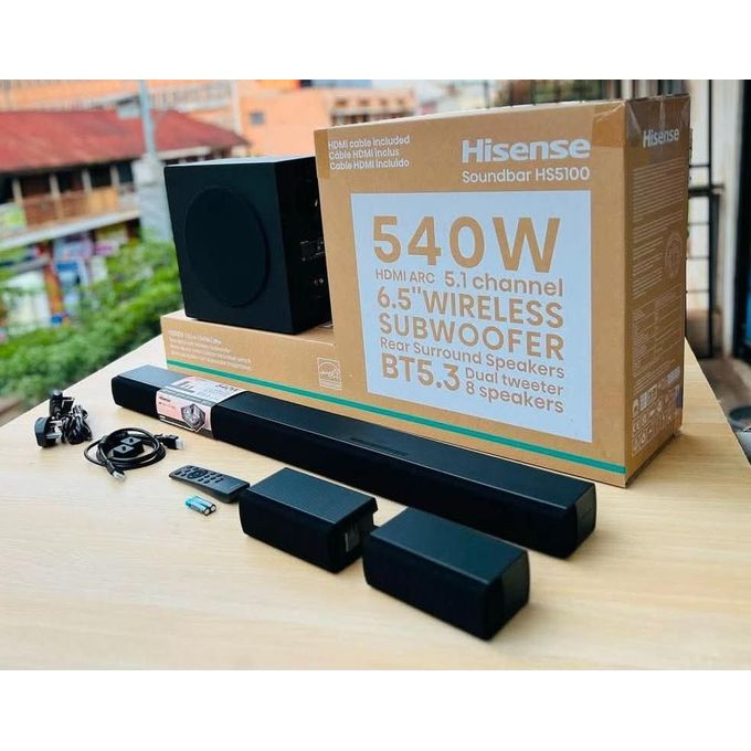 Hisense HS5100 5.1 Channel Soundbar with Wireless Subwoofer & Rear Speakers - 540W (Dolby Digital Plus, DTS Virtual:X, Bluetooth 5.3)