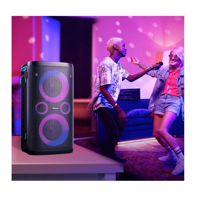 Hisense HP100 Party Rocker 300W Portable Bluetooth Speaker with Wireless Subwoofer (IPX4 Waterproof, 15H Battery, Karaoke & DJ Effects, 2023 Model)