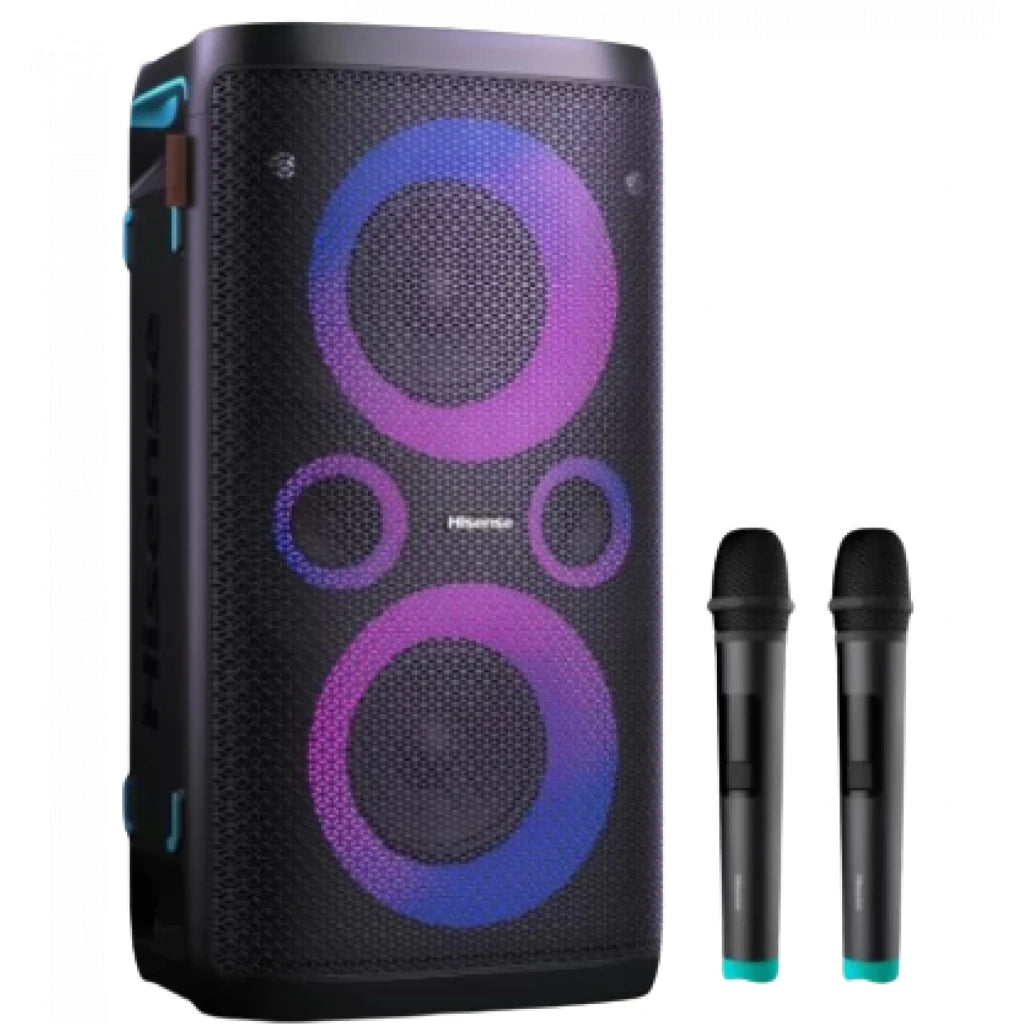 Hisense HP100 Party Rocker 300W Portable Bluetooth Speaker with Wireless Subwoofer (IPX4 Waterproof, 15H Battery, Karaoke & DJ Effects, 2023 Model)