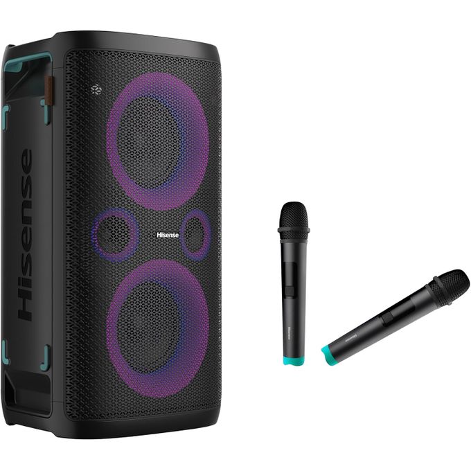 Hisense HP100 Party Rocker 300W Portable Bluetooth Speaker with Wireless Subwoofer (IPX4 Waterproof, 15H Battery, Karaoke & DJ Effects, 2023 Model)