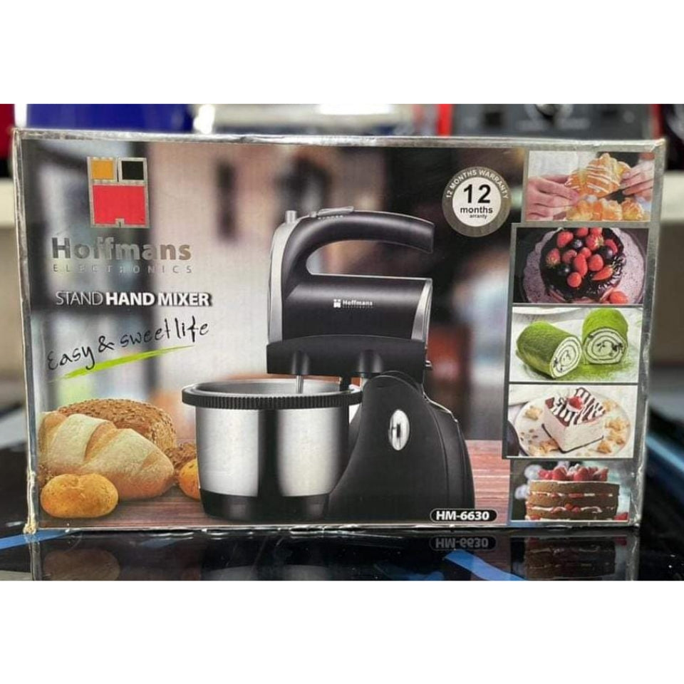 Hoffmans HM-6630 Stand Hand Mixer 1000W 3L Stainless Steel Bowl with Dough Hook & Whisk – Black