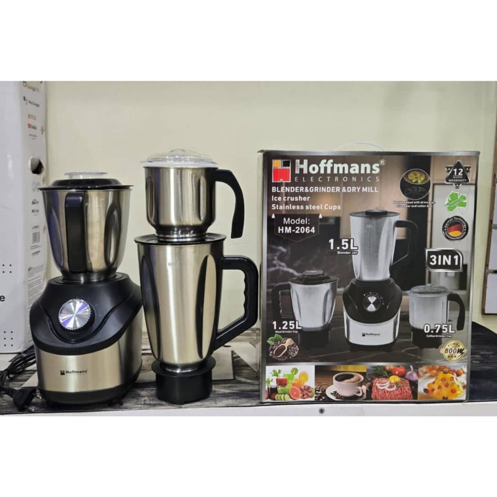 Hoffmans HM-2064 3-in-1 Blender, Meat Grinder & Coffee Mill 800W Ice Crusher Stainless Steel Cups German Technology Kitchen Machine