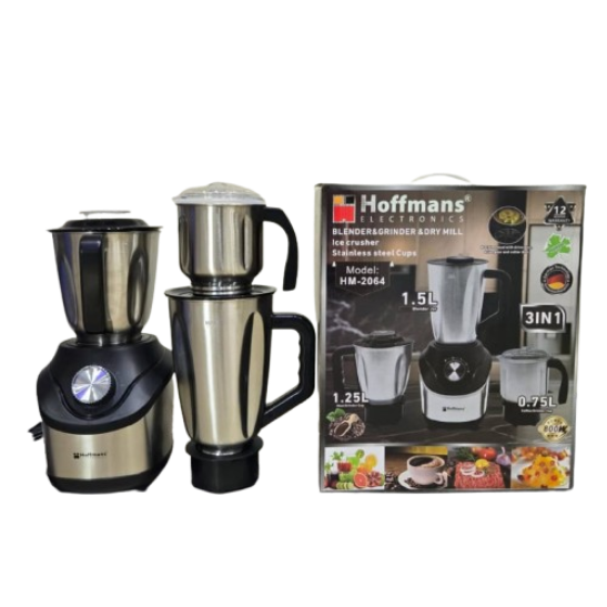 Hoffmans HM-2064 3-in-1 Blender, Meat Grinder & Coffee Mill 800W Ice Crusher Stainless Steel Cups German Technology Kitchen Machine