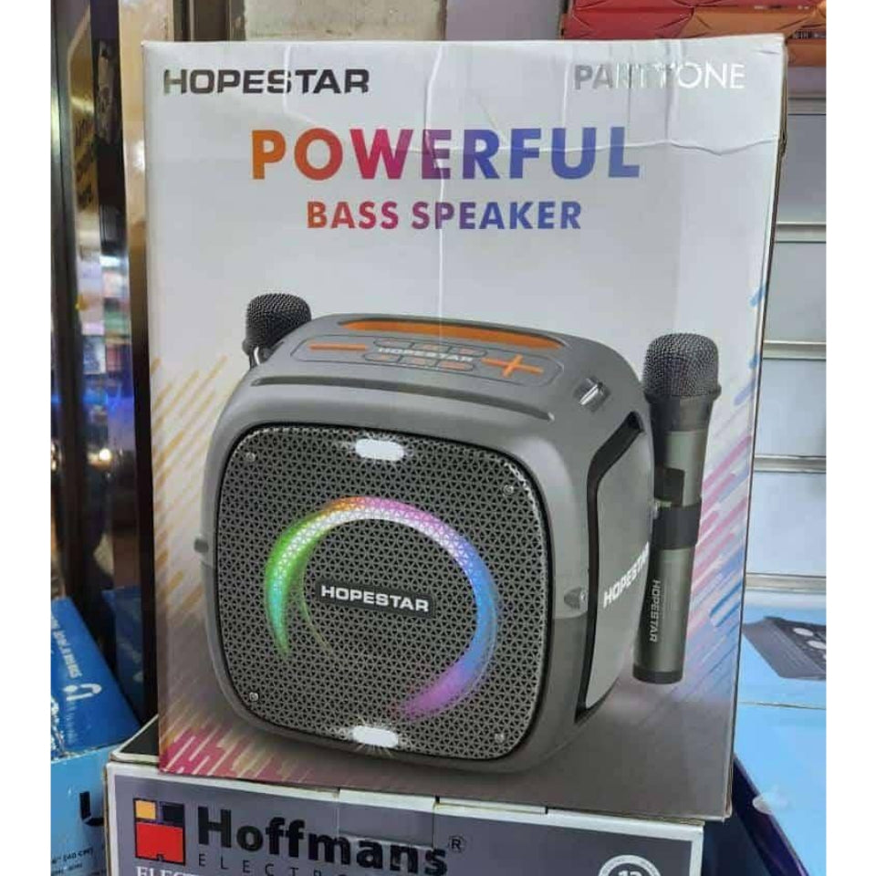 Hopestar Party One 80W Bluetooth Party Speaker RGB Lights 12500mAh Battery with 2 Wireless Microphones IPX6 Waterproof Karaoke Speaker
