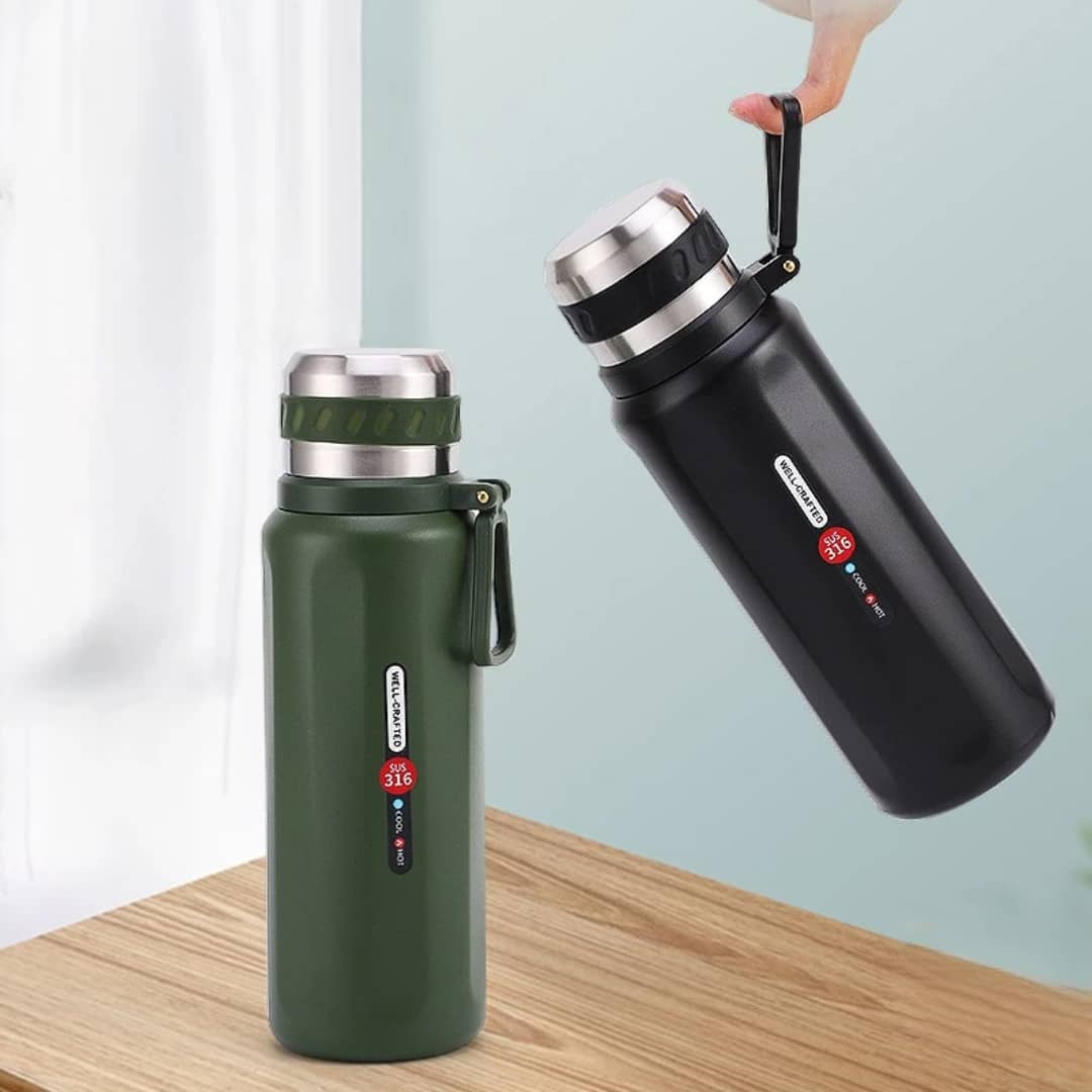 Insulated Thermos Flask 800ML CAPACITY– Well-Crafted Cool Hot Stainless Steel Vacuum Bottle with Leak-Proof Lid