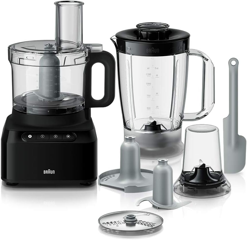 Braun FP3132BK 800W Food Processor – 2.1L Bowl & 1.2L Blender (Black)