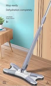 X-Type Flat Self-Squeezing Mop – 360° Rotating Microfiber Floor Mop with Adjustable Handle