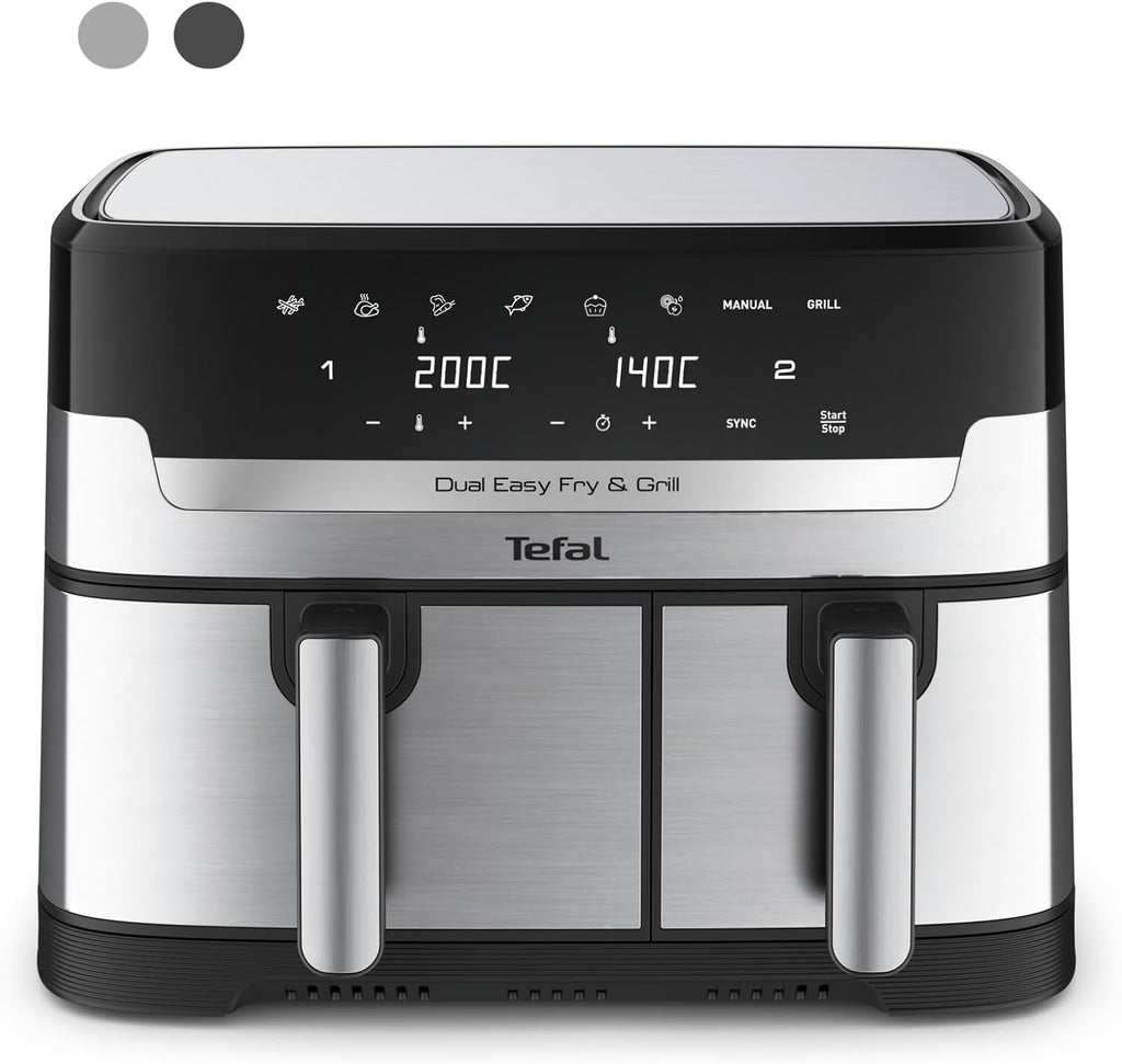 Tefal EY905D40 Dual Easy Fry & Grill – 8.3L XL Air Fryer with Dual Drawers & 8 Presets (Black/Silver)
