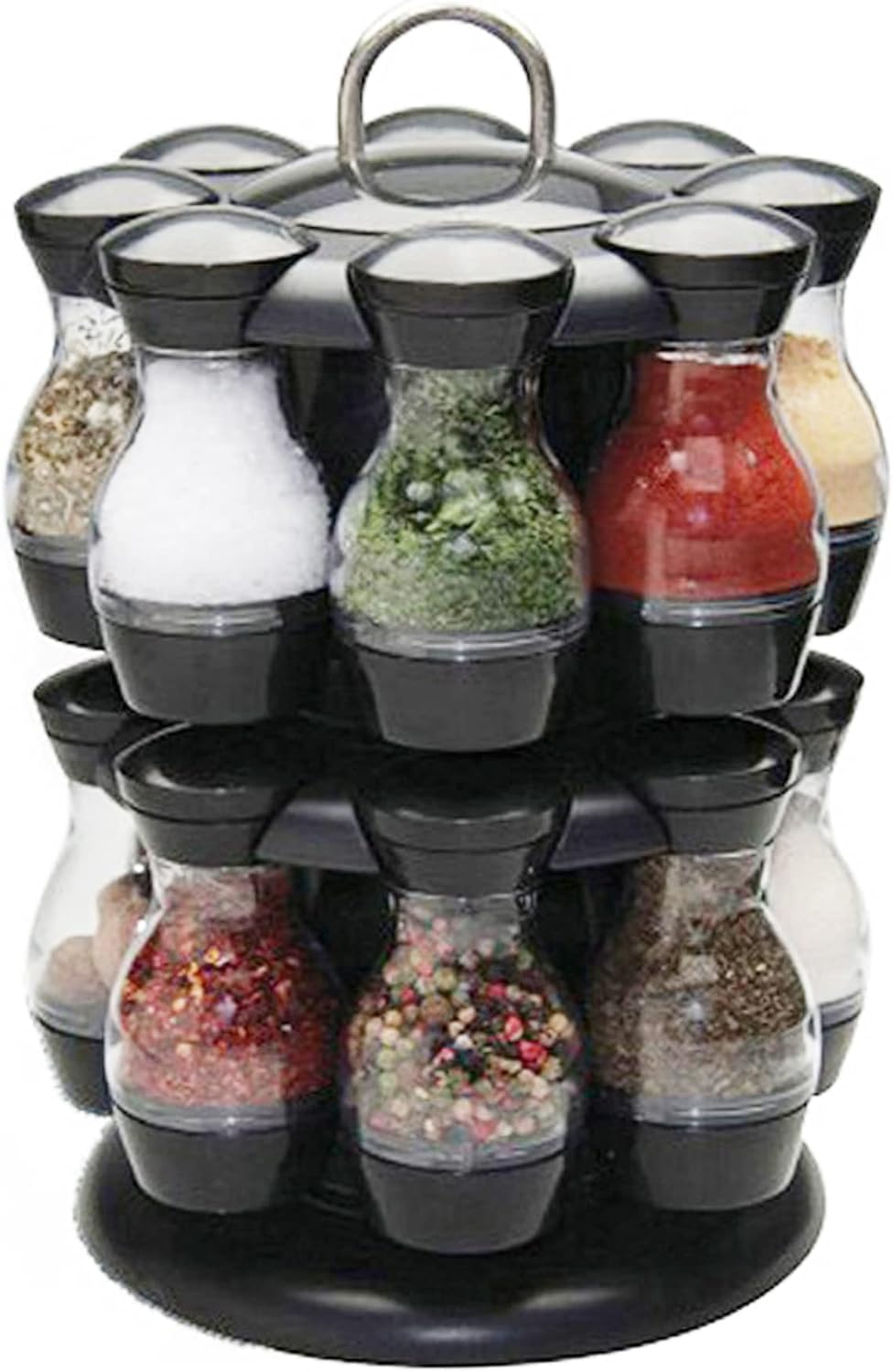 Rotatable 16-Tank Sitting Spice Rack – Space-Saving Kitchen Organizer with Glass Jars | Portable & Modern Countertop Spice Holder