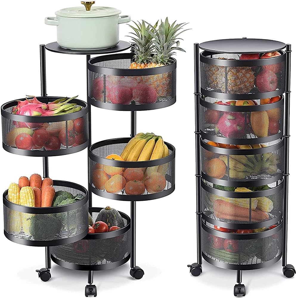 Kitchen Storage Rack Shelf | 3 or 4 Tier Rotating Trolley with Wheels | Multi-Layer Organizer for Kitchen, Bathroom & Living Room