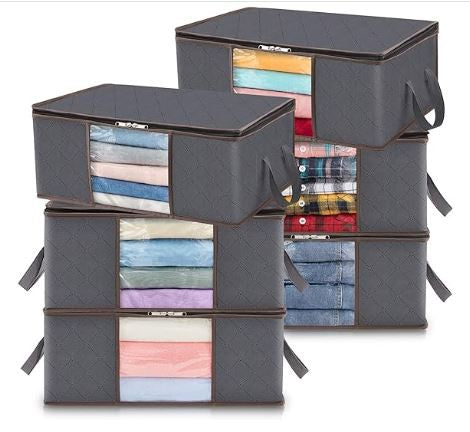 4 PCS Clothes Storage Bag – Foldable Storage Bin Closet Organizer with Reinforced Handles & Clear Window