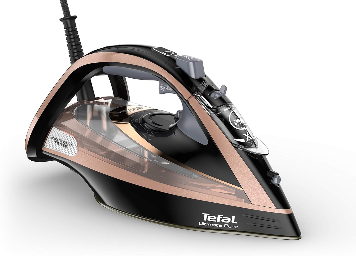 TEFAL Ultimate Pure Steam Iron – 3100W, 260g/min Boost, Anti-Calc, Non-Stick Soleplate, Black & Rose Gold