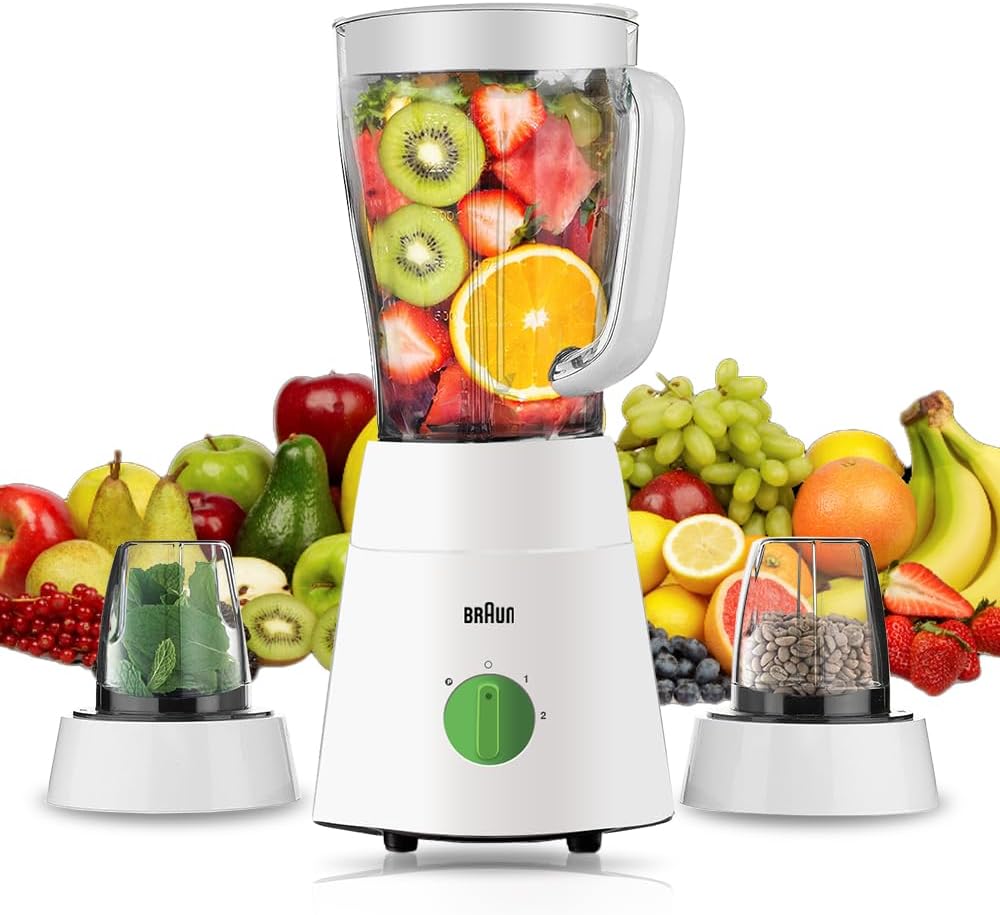 Braun JB0123WH PowerBlend 500W Blender – 1.75L Jug with 2 Mills (White)