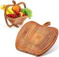 Bamboo Foldable Apple-Shaped Fruit Basket – Multi-Purpose Wooden Bowl, Natural Wood Finish