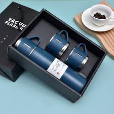 500ml Stainless Steel Vacuum Flask with 3 Cups – Leakproof, Thermal Insulated Bottle for Hot & Cold Drinks  | Multicolor Travel Flask Set