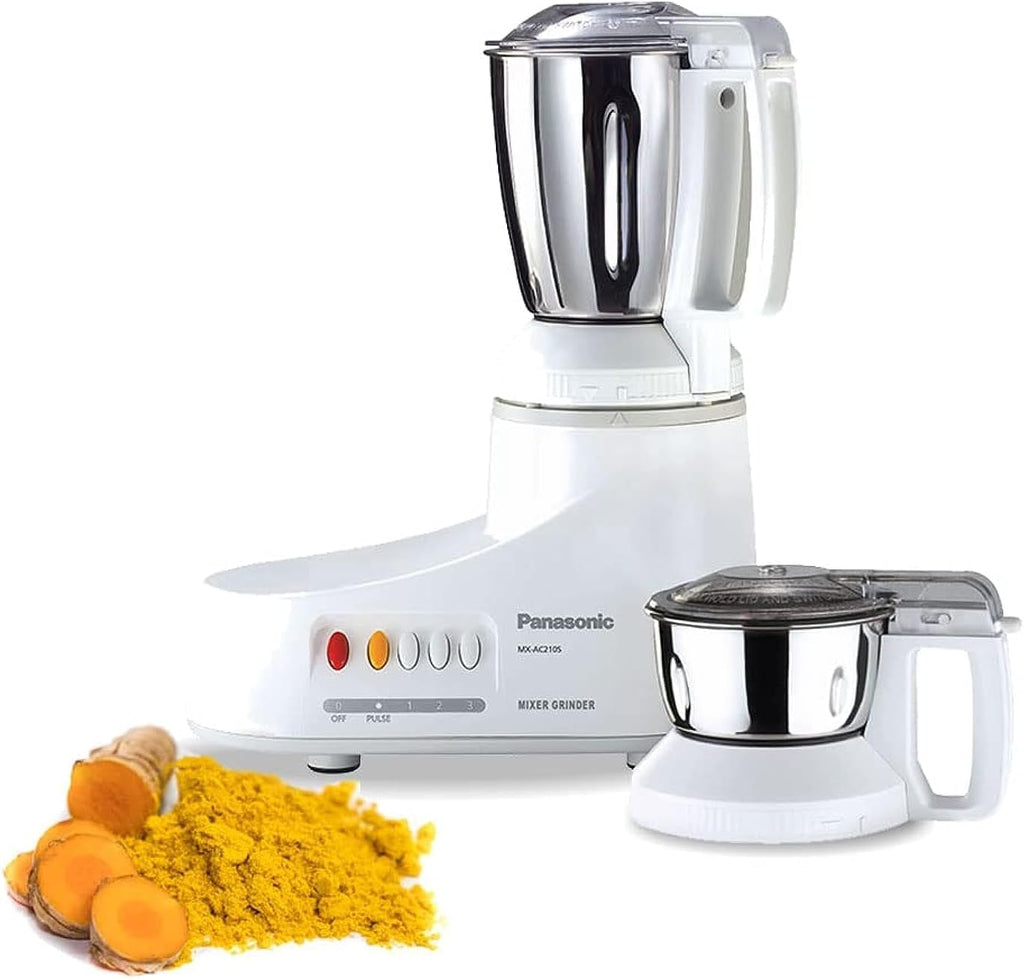 Panasonic MX-AC210S Super Mixer Grinder – 550W Power with 3 Stainless Steel Jars (3L Capacity, White)