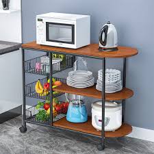 3-Tier Microwave Oven Stand – Rolling Bakers Rack Utility Cart with 3 Baskets (Dirty Panel Finish) - LIFE STORES UGANDA