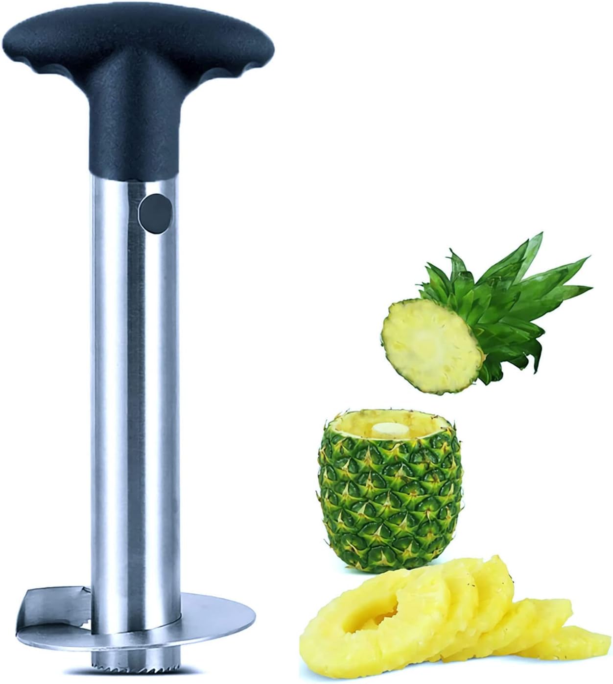 Stainless Steel Pineapple Corer Cutter Peeler – 3-in-1 Spiral Slicer with Ergonomic Handle & Safe Sharp Blade (Silver)