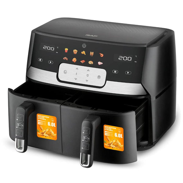 RAF Dual Basket Air Fryer 12L – 1700W x2 Power with LED Digital Display, SYNC Cooking, & 360° Air Circulation