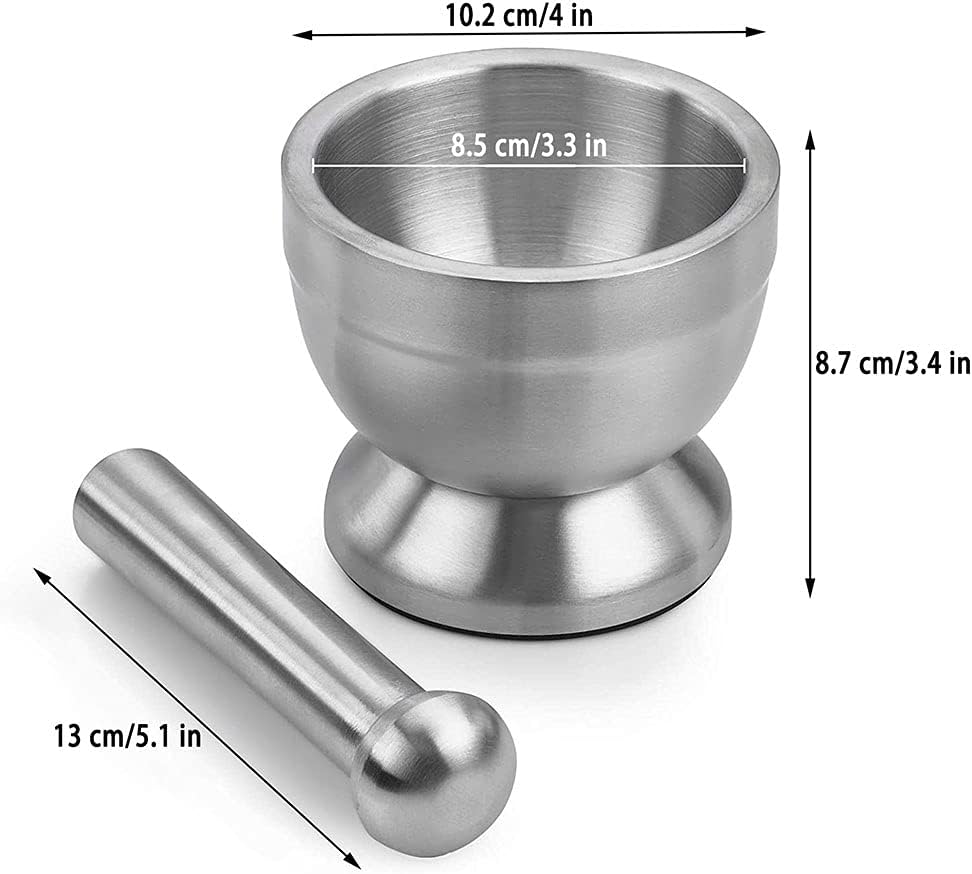 Stainless Steel Mortar and Pestle Set | Spice Powder Grinder & Pill Crusher with Silicone Lid – 304 Food Grade