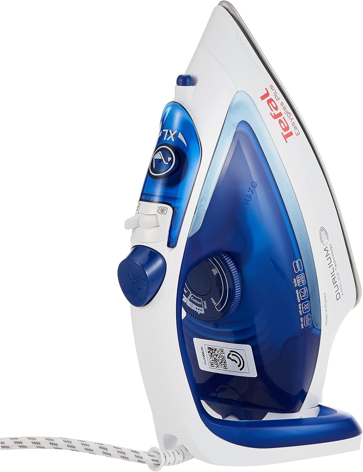 TEFAL Easy Gliss Steam Iron, FV5715M0 – 2400W, Durilium Soleplate, 270ml Tank, Anti-Drip, Auto Shut-Off, Made in France