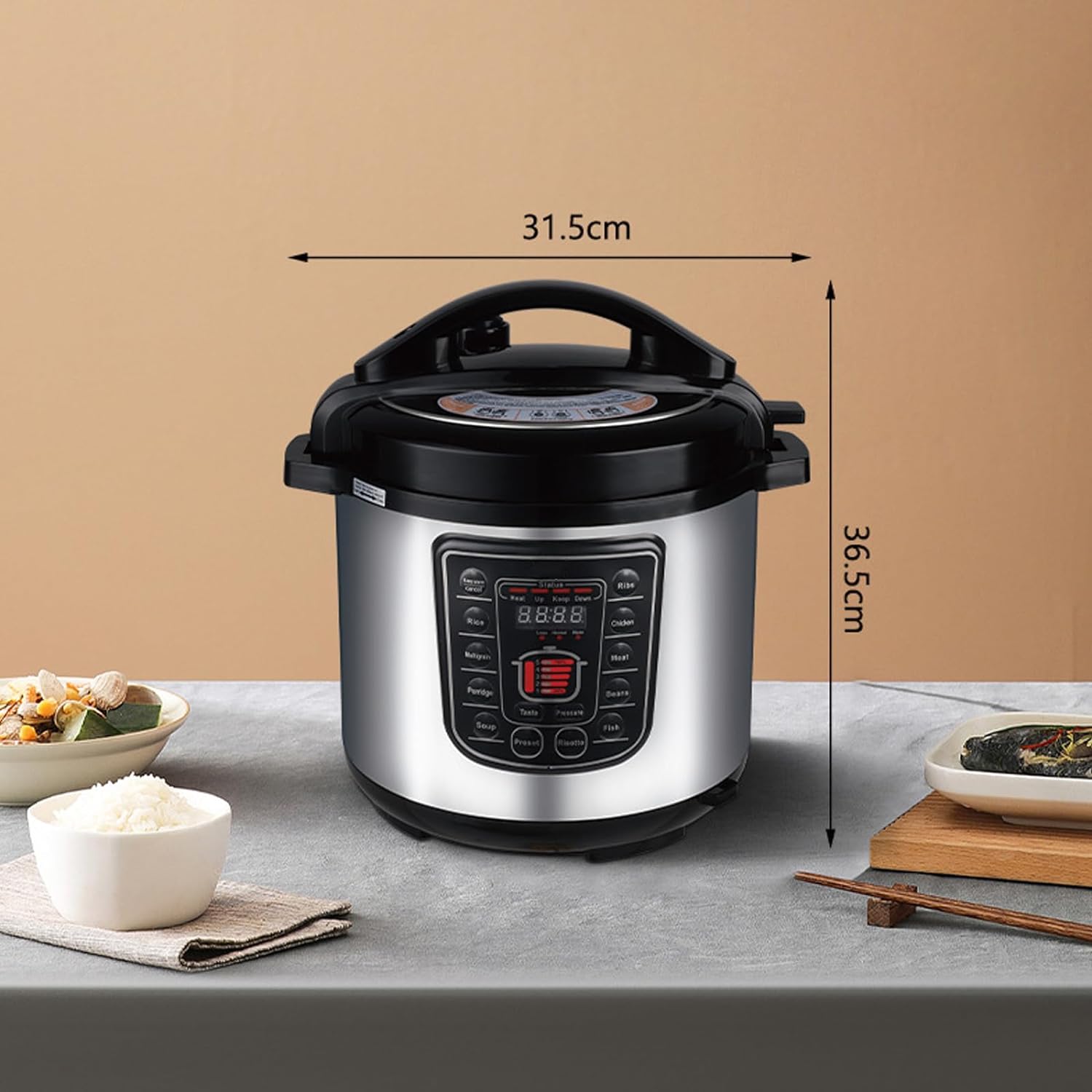 6L Rice Cooker with Multi-Cooking Selections – Large Electric Pressure Cooker with Auto Shut-Off, Non-Stick Inner Pot & Steamer (For 5–8 People)