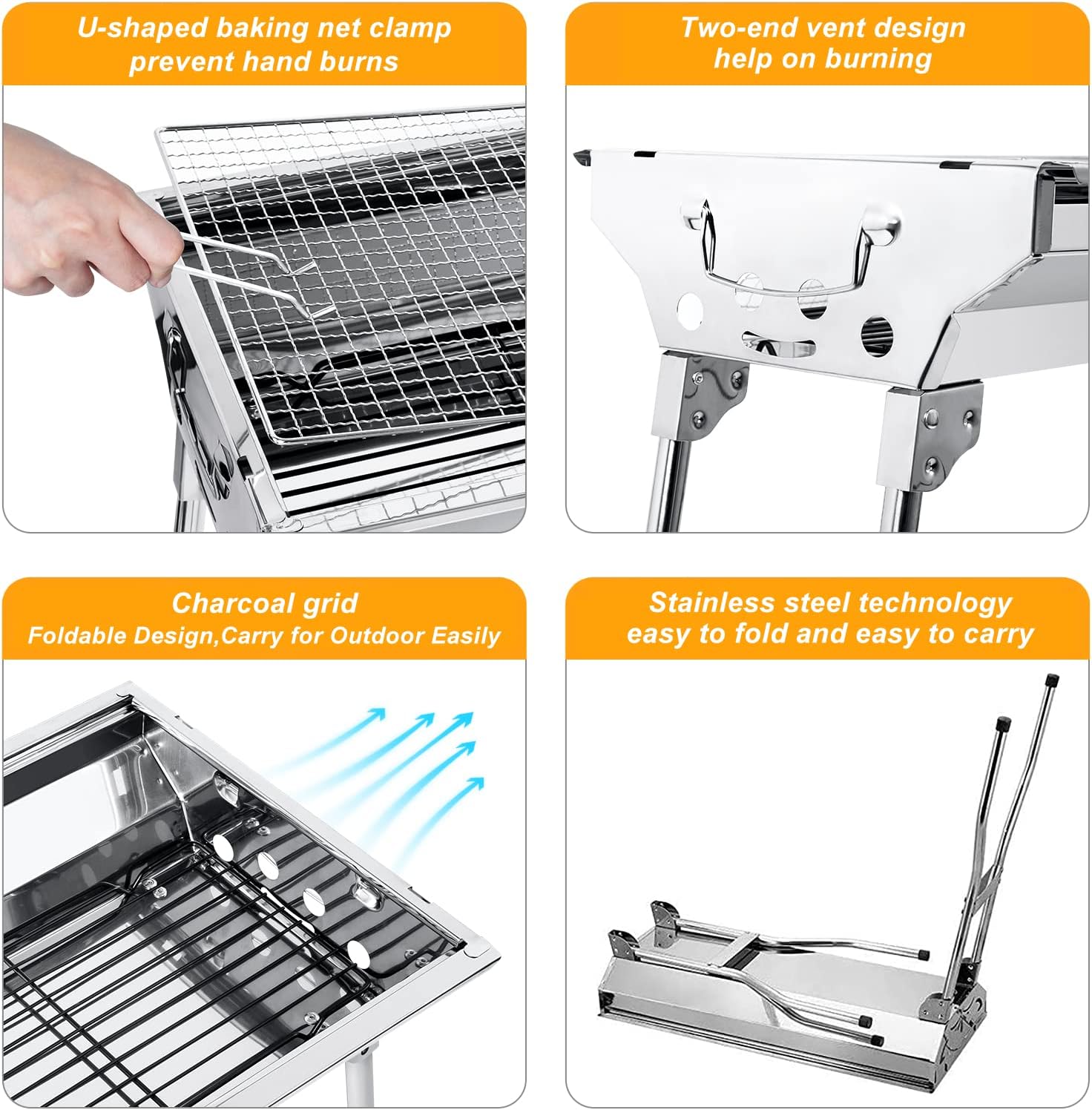 Portable Stainless Steel Charcoal BBQ Grill – Foldable, Lightweight & Perfect for Outdoor Parties