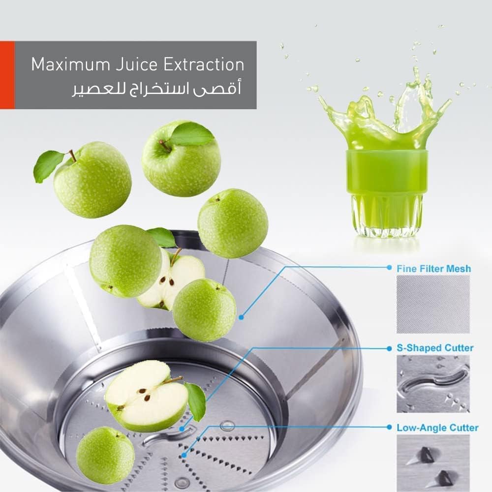Panasonic MJ-SJ01WTZ Juicer – 800W Cold Press Juicer with 2L Pulp Container & 1.5L Jug (Stainless Steel, Dishwasher Safe)