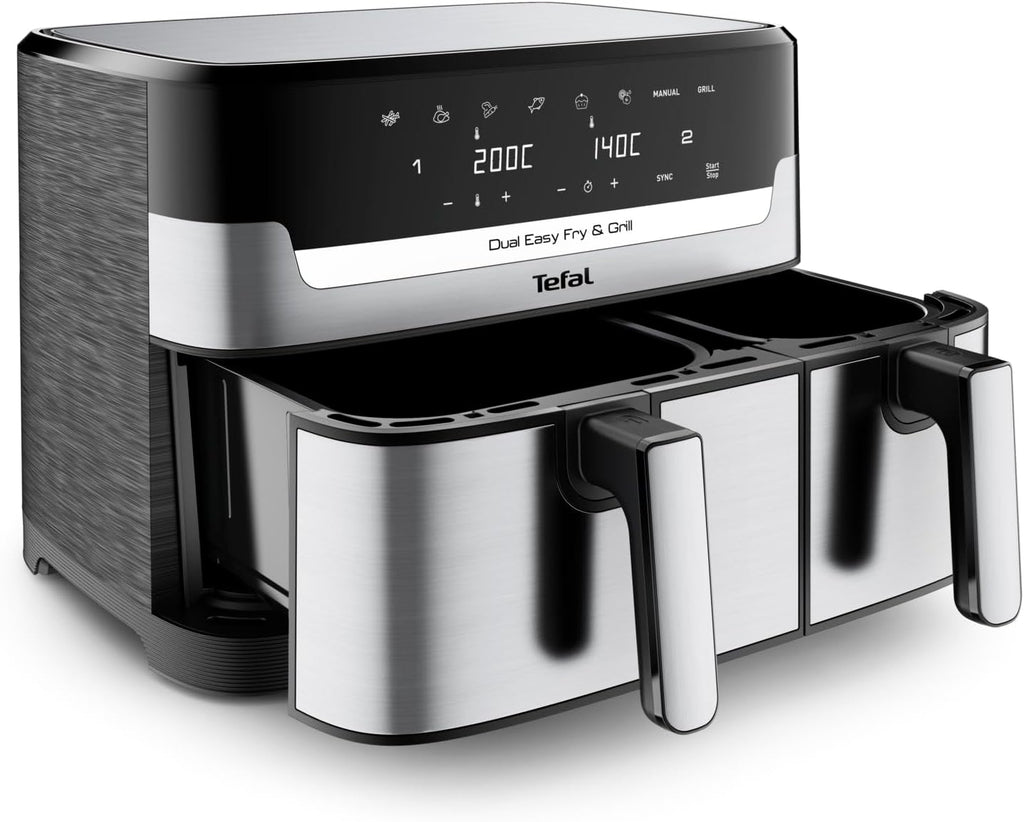 Tefal EY905D40 Dual Easy Fry & Grill – 8.3L XL Air Fryer with Dual Drawers & 8 Presets (Black/Silver)