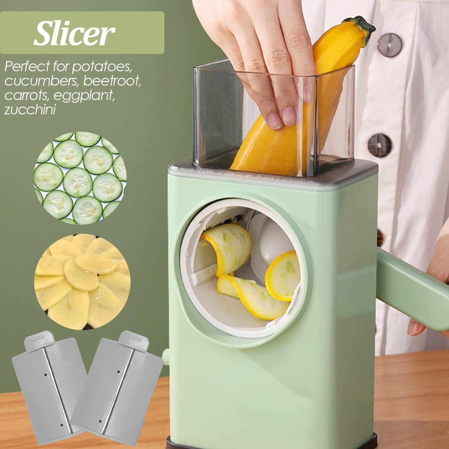 3-in-1 Cheese Shredder with Handle – Vegetable Cutter & Spiralizer with Interchangeable Blades
