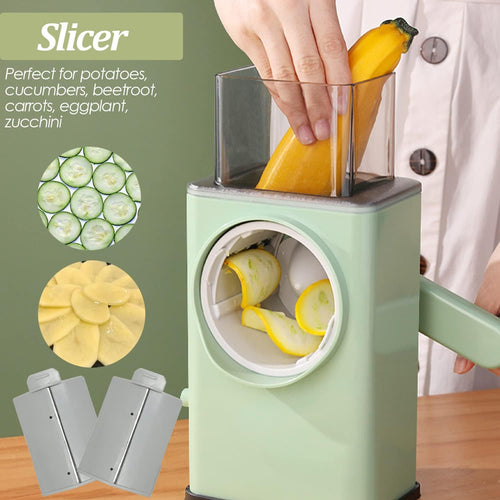3-in-1 Cheese Shredder with Handle – Vegetable Cutter & Spiralizer with Interchangeable Blades