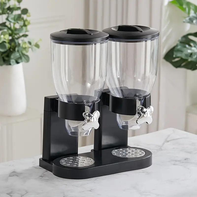Double Cereal Dispenser – Dual-Container Dry Food Storage with Rotary Handles & Airtight Lids (Black and White, Acrylic)