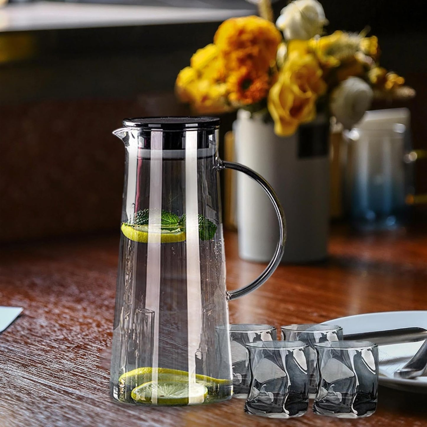 Borosilicate Glass Water Carafe with Lid | Iced Tea & Fruit Infuser Jug