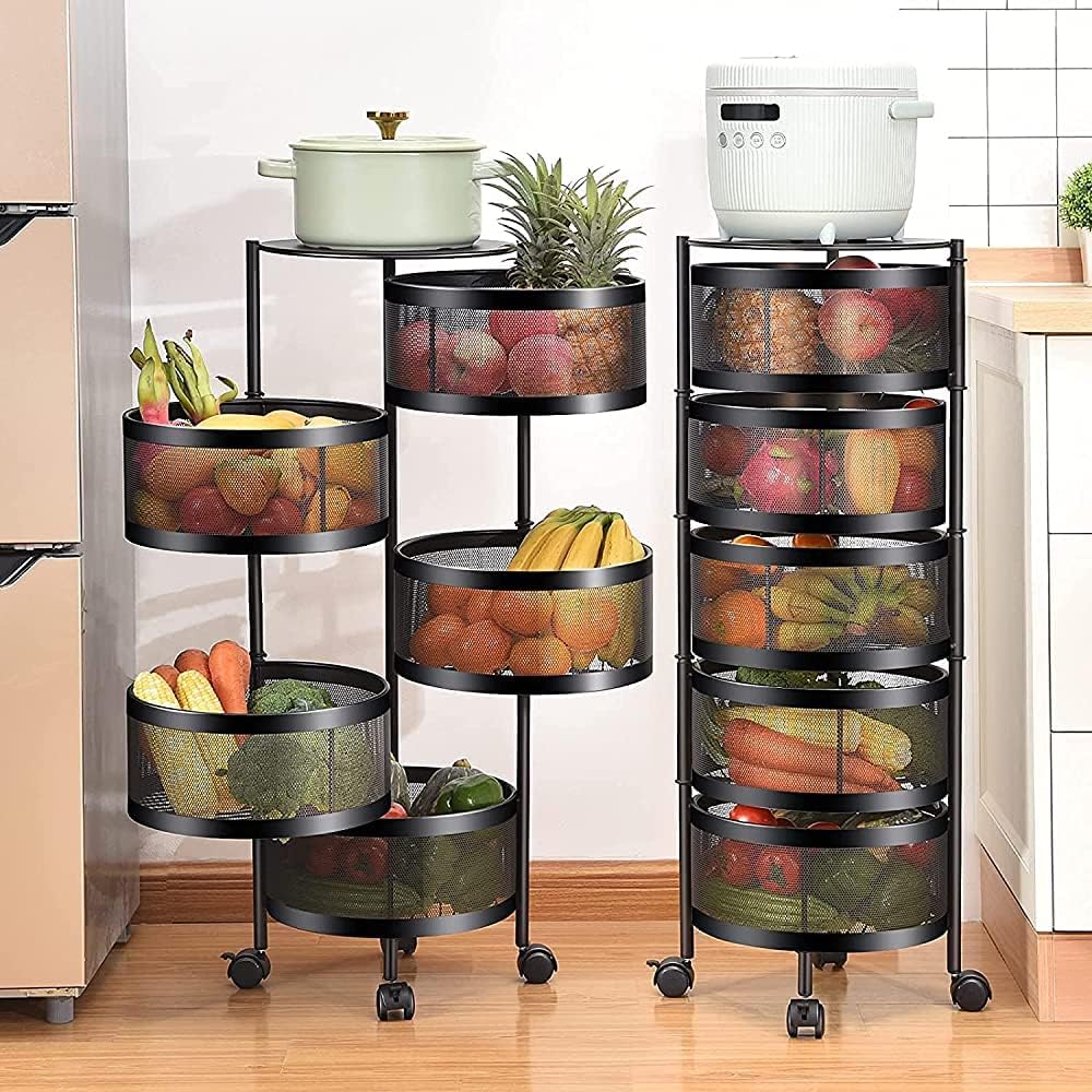 Kitchen Storage Rack Shelf | 3 or 4 Tier Rotating Trolley with Wheels | Multi-Layer Organizer for Kitchen, Bathroom & Living Room